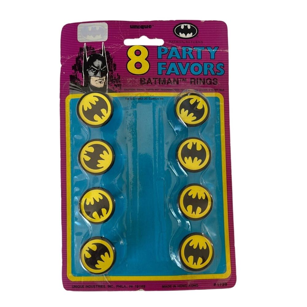 Vintage 1992 Batman Returns Party Favor Rings 8 Pack Sealed Unique Industries